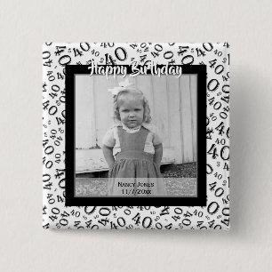 Badge Carré 5 Cm Votre photo :  quarantième Motif de nombre noir e