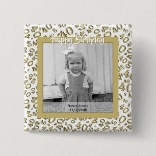 Badge Carré 5 Cm Votre photo :  quarantième Or et blanc de motif d