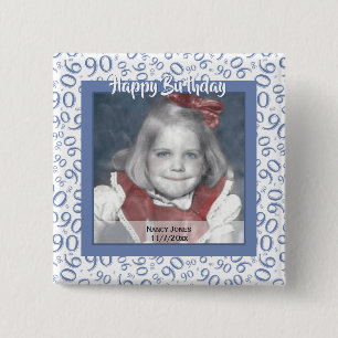 Badge Carré 5 Cm Votre photo : quatre-vingt-dixième Bleu et blanc