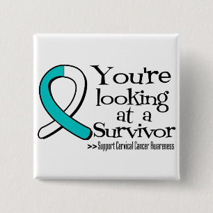Badge Carré 5 Cm Vous regardez un survivant de cancer du col de