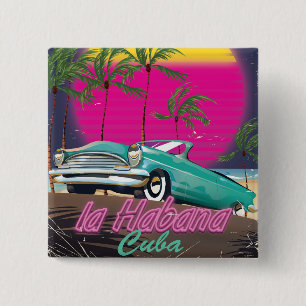 Badge Carré 5 Cm Voyage à Cuba Reto 1985 poster