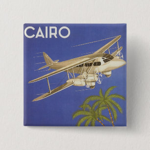 Badge Carré 5 Cm Voyage Vintage au Caire, Égypte, Avion Biplan