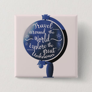 Badge Carré 5 Cm Voyagez autour du monde Explorez la Grande Inconnu