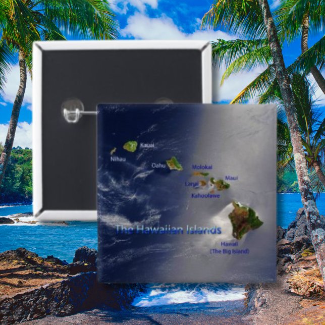 Badge Carré 5 Cm Vue aérienne des îles Hawaiiennes (aerial view of Hawaii)