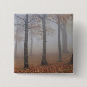 Badge Carré 5 Cm Vue automnale d'une forêt brumeuse, Grand-père