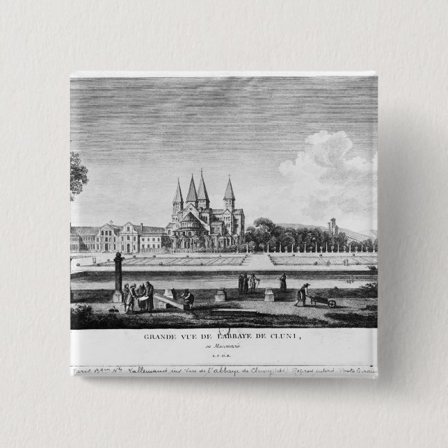 Badge Carré 5 Cm Vue d'abbaye de Cluny (Devant)