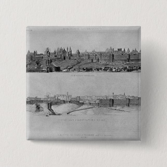 Badge Carré 5 Cm Vue de Carcassonne du côté Ouest (Devant)