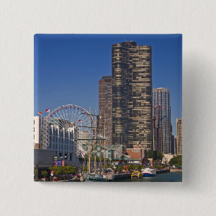 Badge Carré 5 Cm Vue de la Marine Pier de Chicago