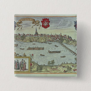 Badge Carré 5 Cm Vue de la ville de Varsovie près de la rivière
