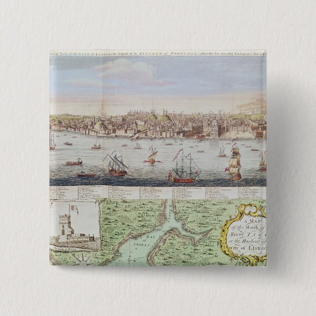 Badge Carré 5 Cm Vue de Lisbonne, 1755 (Devant)
