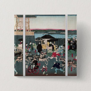 Badge Carré 5 Cm Vue de Nihonbashi à Tokyo, c.1870