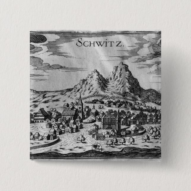 Badge Carré 5 Cm Vue de Schwyz (Devant)