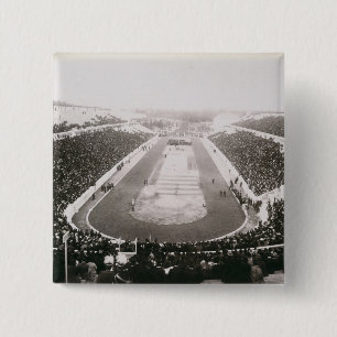 Badge Carré 5 Cm Vue des premiers Jeux Olympiques officiels à