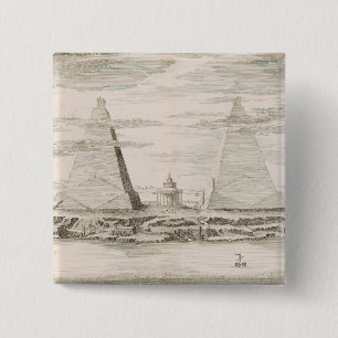 Badge Carré 5 Cm Vue des pyramides près de la tombe des rois égypti