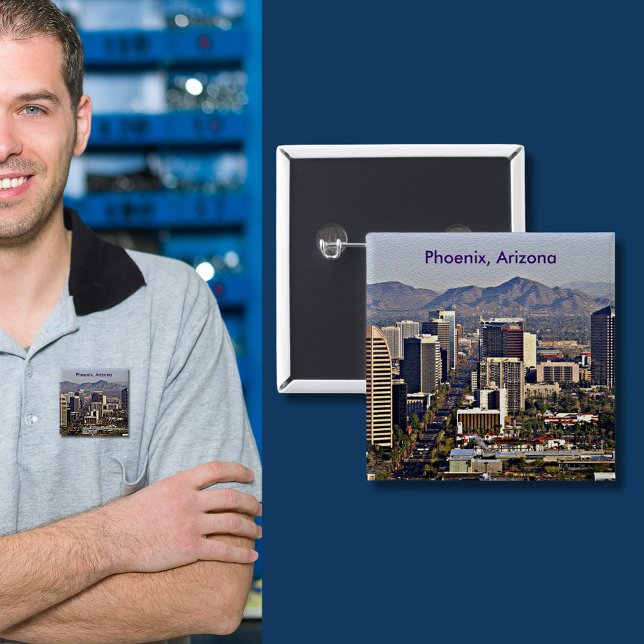 Badge Carré 5 Cm Vue du centre de Phoenix, Arizona (Downtown View of Phoenix, Arizona Button)