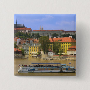 Badge Carré 5 Cm Vue du château de Prague et de la ville par la Vlt