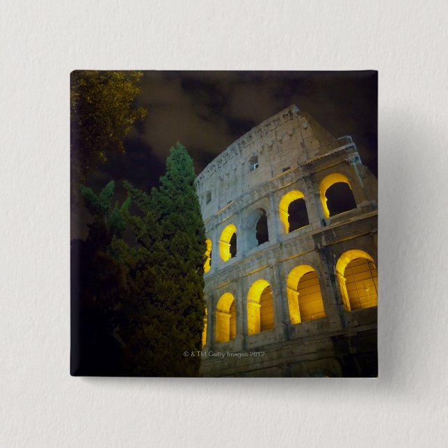 Badge Carré 5 Cm Vue du Colisée à Rome la nuit (Devant)