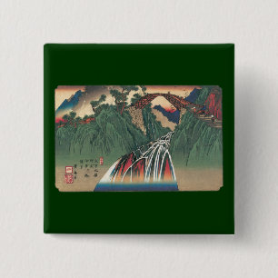 Badge Carré 5 Cm Vue du pont sur la rivière Ina, Nojiri par Hiroshi
