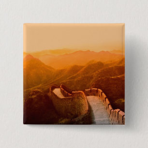Badge Carré 5 Cm Vue panoramique de la Grande Muraille, Chine