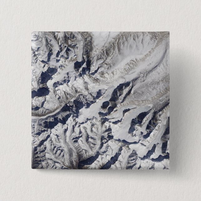 Badge Carré 5 Cm Vue satellite d'un glacier himalayen (Devant)