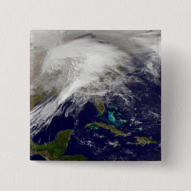 Badge Carré 5 Cm Vue satellite d'une tempête d'hiver massive (Devant)