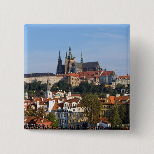 Badge Carré 5 Cm Vue sur la vieille ville et le château de Prague,