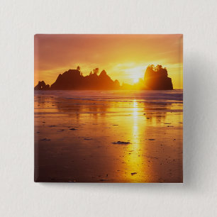 Badge Carré 5 Cm WA, PN olympique, plage Shi Shi au coucher du sole