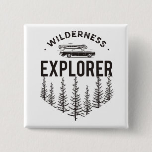 Badge Carré 5 Cm Wagonnette d'exploration sauvage Canoë Arbres