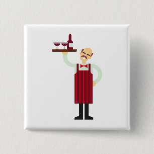 Badge Carré 5 Cm Waiter with wine