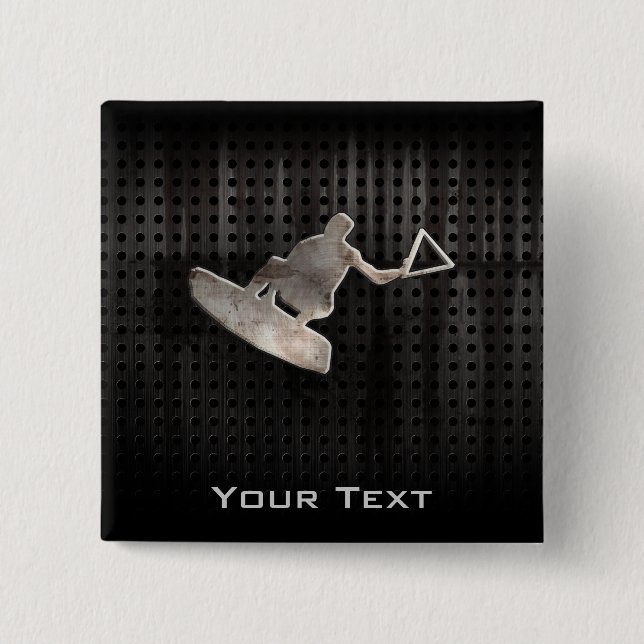 Badge Carré 5 Cm Wakeboarder ; Noir frais (Devant)