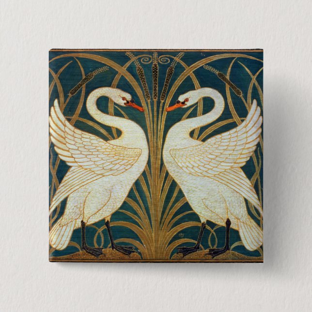 Badge Carré 5 Cm Walter Crane Swan (Devant)