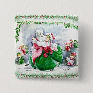 Badge Carré 5 Cm Waltzing Père Noël & Mme Claus Button