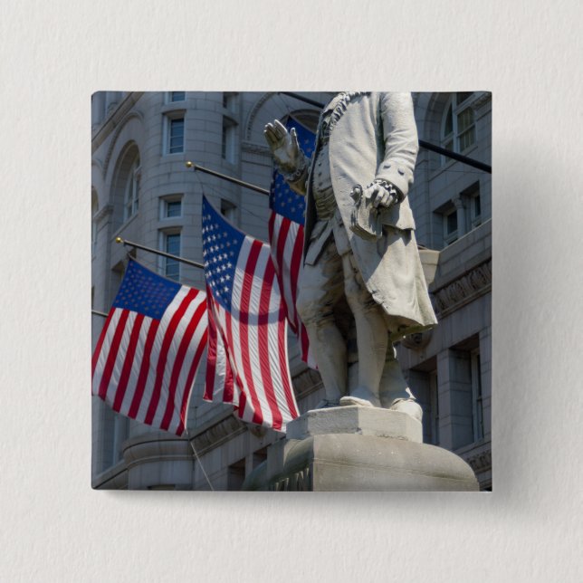 Badge Carré 5 Cm Washington, DC, statue de Benjamin Franklin (Devant)