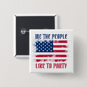 Badge Carré 5 Cm We people Funny Distressed USA Drapeau Juillet 4
