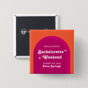 Badge Carré 5 Cm Week-end de Bachelorette Rétro Rose & Orange Sunse