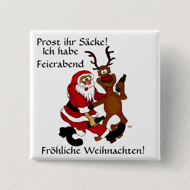 Badge Carré 5 Cm Weihnachtsmann mit Elch (Devant)