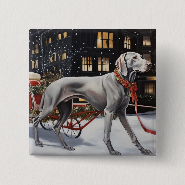 Badge Carré 5 Cm Weimaraner Festin de Noël (Devant)