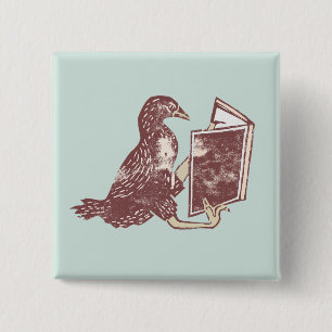 Badge Carré 5 Cm Weka Bird Lire un livre