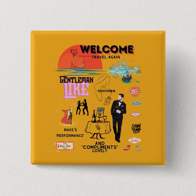 BADGE CARRÉ 5 CM WELCOME AGAIN (Devant)