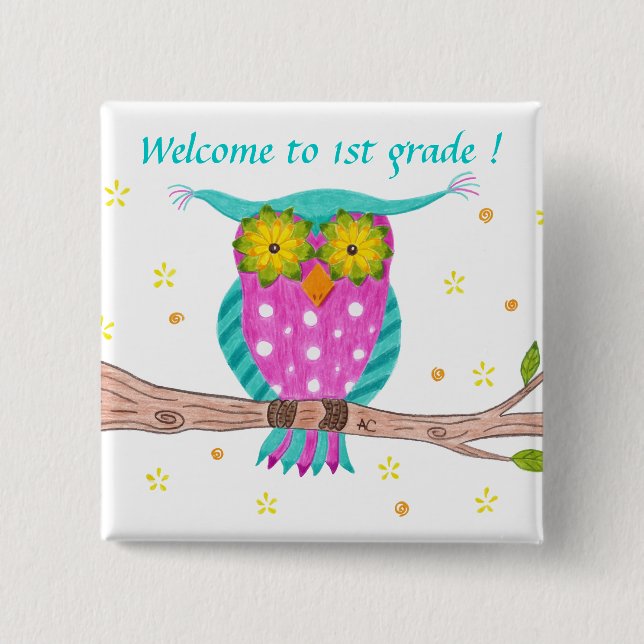 Badge Carré 5 Cm Welcome to 1st grade pin button (Devant)