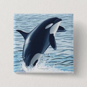 Badge Carré 5 Cm Whidbey Island, Washington Orca Jumping
