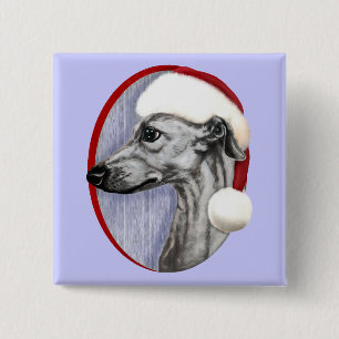Badge Carré 5 Cm Whippet Christmas Black Père Noël