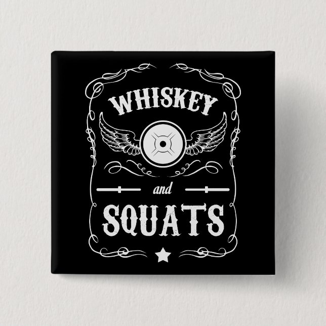 Badge Carré 5 Cm Whiskey et Squats - Motivation "Poids Lifting" (Devant)