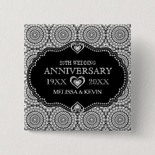 Badge Carré 5 Cm Whit Diamonds Parties scintillant 25e anniversaire