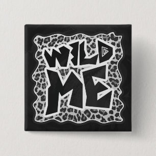 Badge Carré 5 Cm Wild Me Leopard blanc et noir