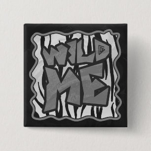 Badge Carré 5 Cm Wild Me Tiger noir et blanc