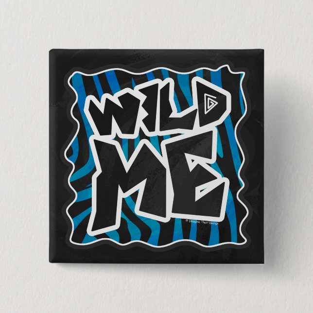 Badge Carré 5 Cm Wild Me Zebra Noir et Bleu (Devant)