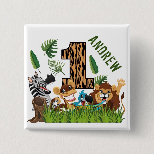 Badge Carré 5 Cm Wild One 1er Anniversaire Jungle Baby Anniversaire (Devant)