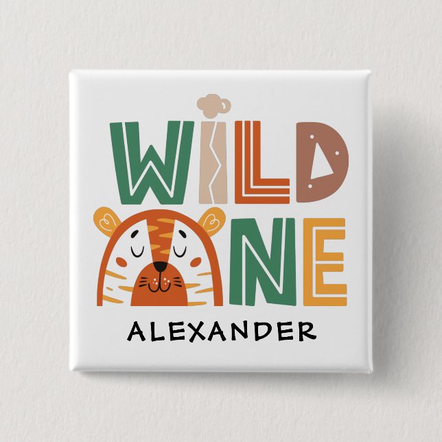 Badge Carré 5 Cm Wild One Jungle Thème 1er Anniversaire (Devant)
