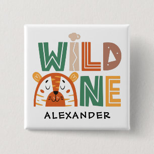Badge Carré 5 Cm Wild One Jungle Thème 1er Anniversaire
